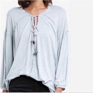 Caslon Gray Bishop Sleeve Tie Front Blouse